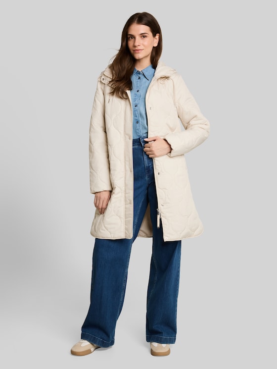 Lightweight quilted coat with hood - cold beige