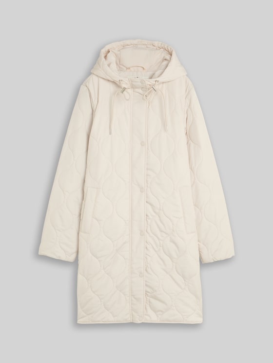 Lightweight quilted coat with hood - cold beige
