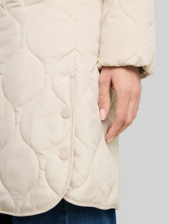 Lightweight quilted coat with hood - cold beige