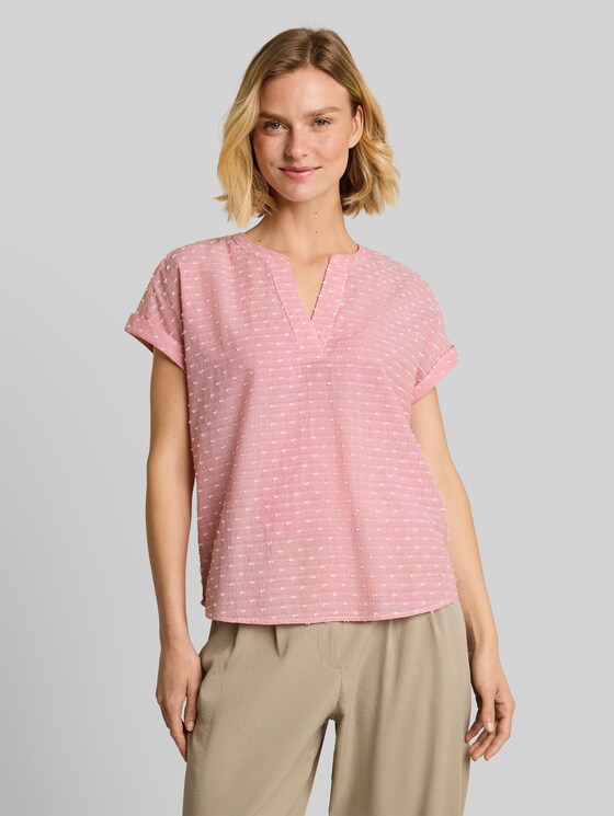 Loose-fit blouse with embroidery - red dobby stripe
