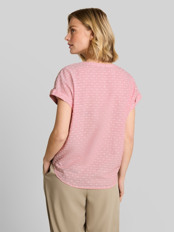 Loose-fit blouse with embroidery - red dobby stripe