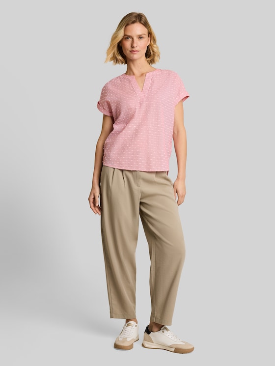 Loose-fit blouse with embroidery - red dobby stripe