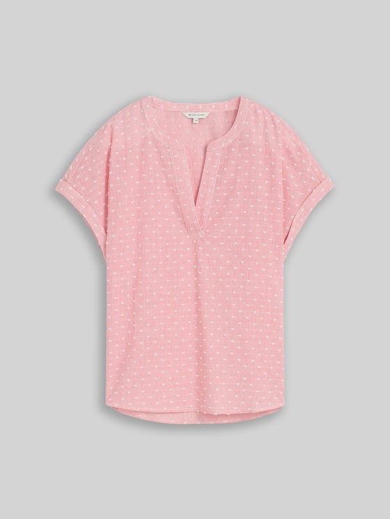 Loose-fit blouse with embroidery - red dobby stripe