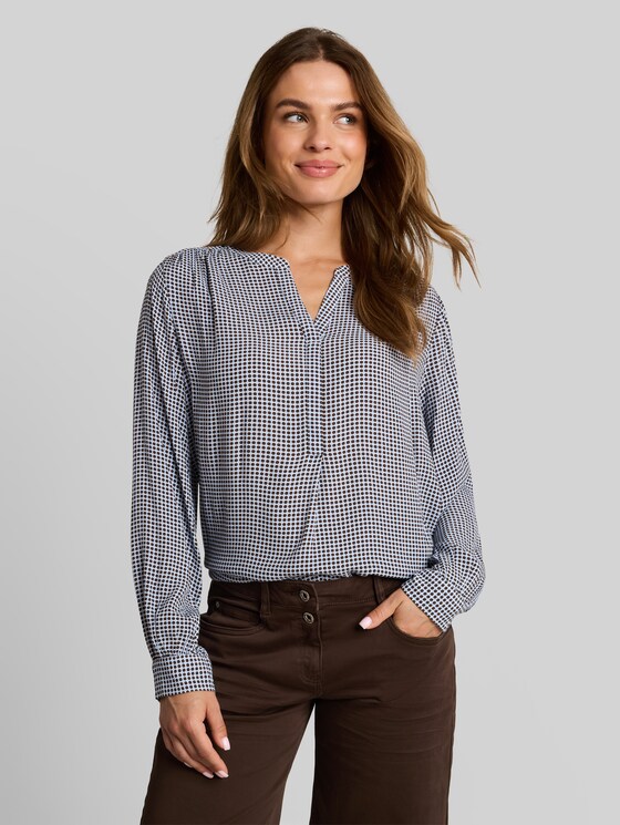 Viscose blouse - small blue brown dot print