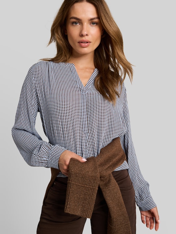 Viscose blouse - small blue brown dot print
