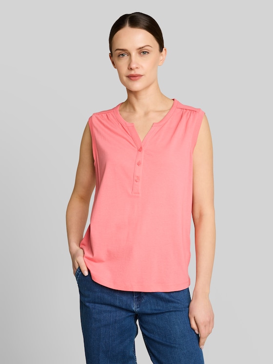 Henley top with gathers - soft fuchsia pink