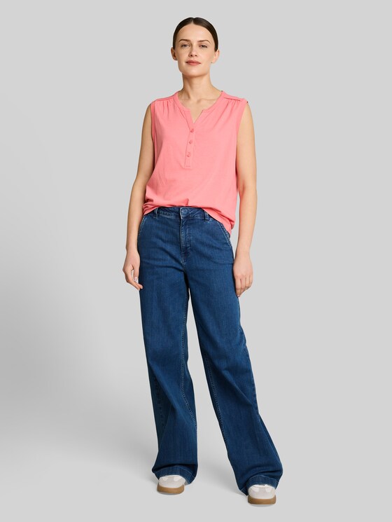 Henley top with gathers - soft fuchsia pink