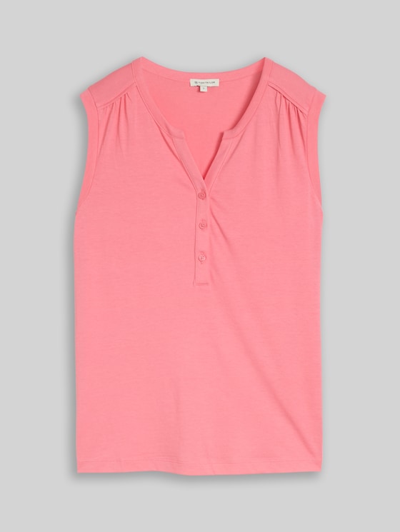 Henley top with gathers - soft fuchsia pink