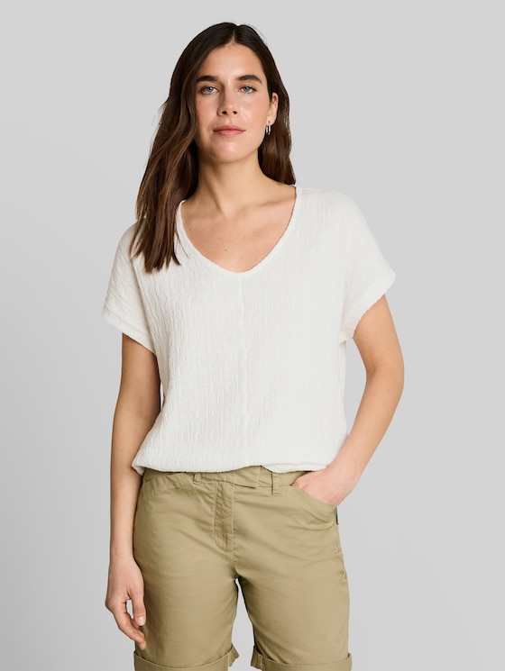 Loose-fit T-shirt in a mix of fabrics - Whisper White