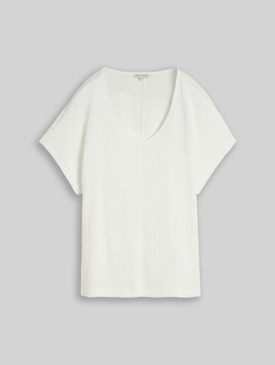 Loose-fit T-shirt in a mix of fabrics - Whisper White