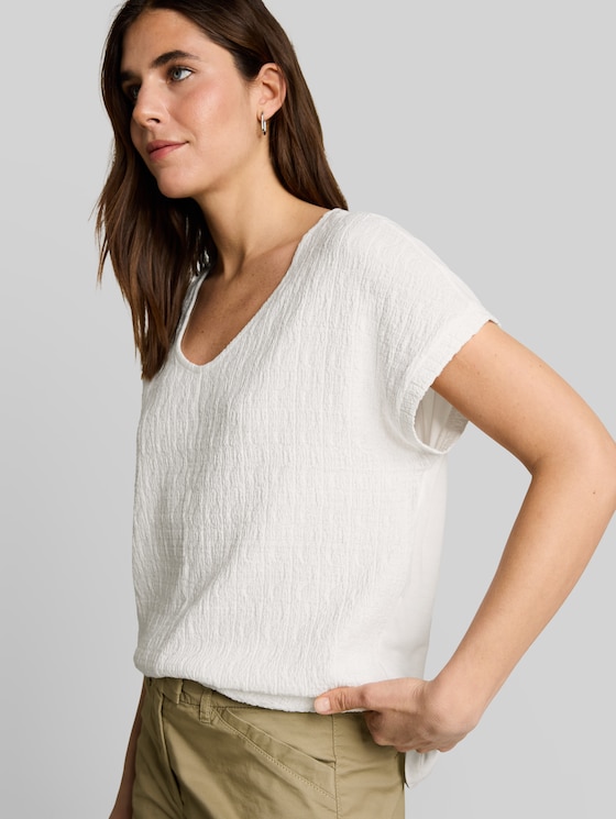 Loose-fit T-shirt in a mix of fabrics - Whisper White
