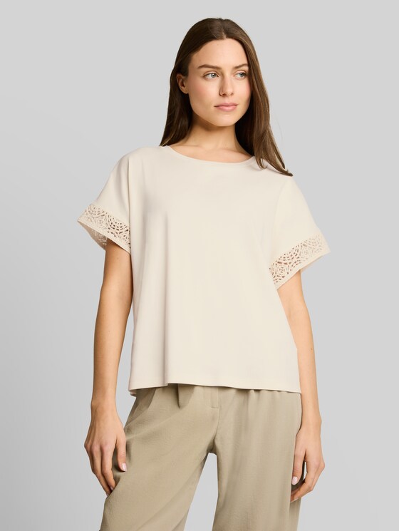 Loose-fit T-shirt with crochet sleeves - Dove White