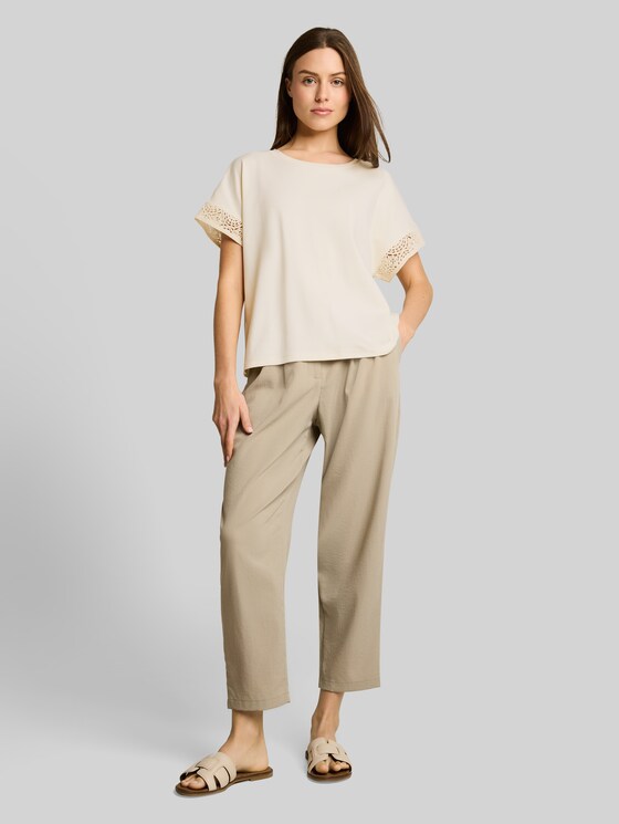 Loose-fit T-shirt with crochet sleeves - Dove White