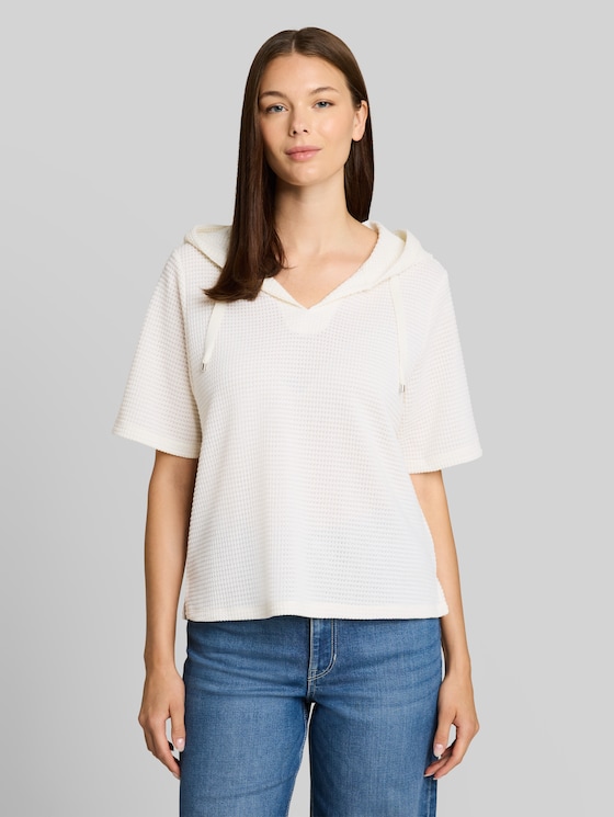 Loose-fit jacquard hooded sweatshirt - Whisper White
