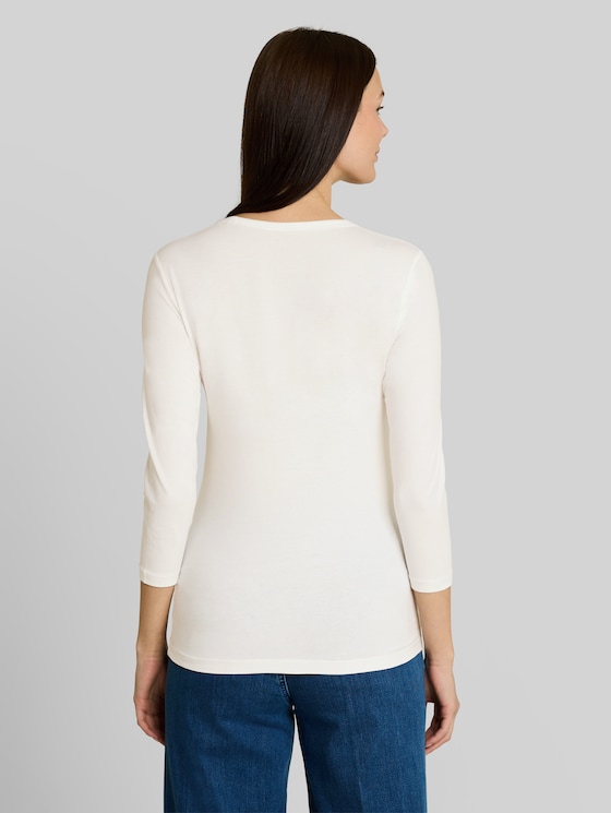 Basic long-sleeved top with a V-neck - Whisper White