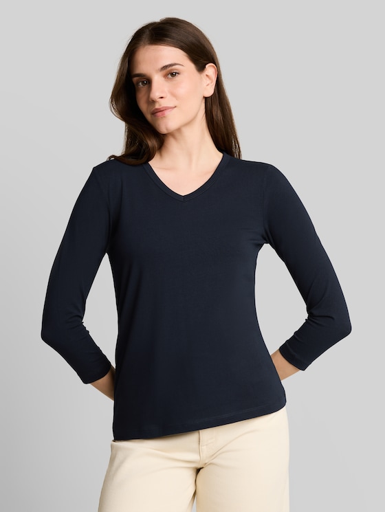 Basic long-sleeved top with a V-neck - sky captain blue