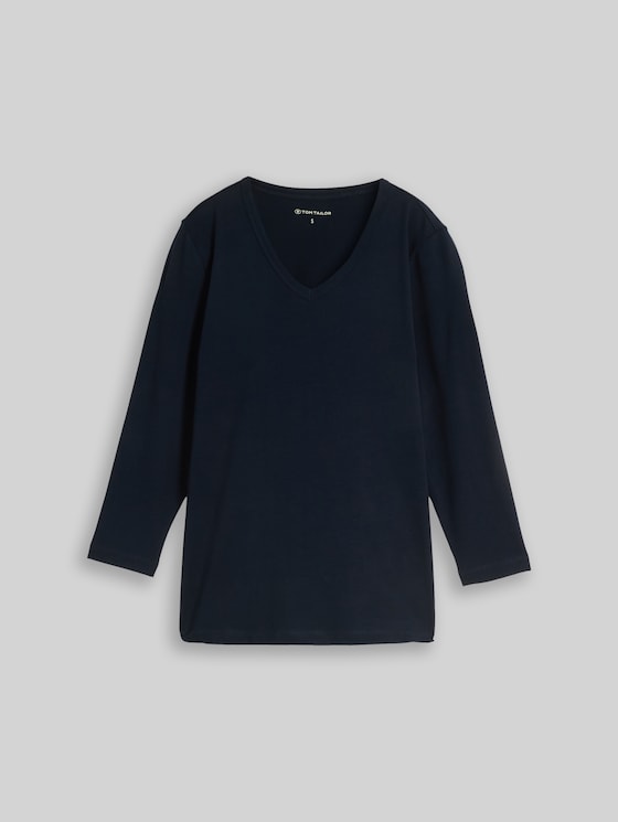 Basic long-sleeved top with a V-neck - sky captain blue