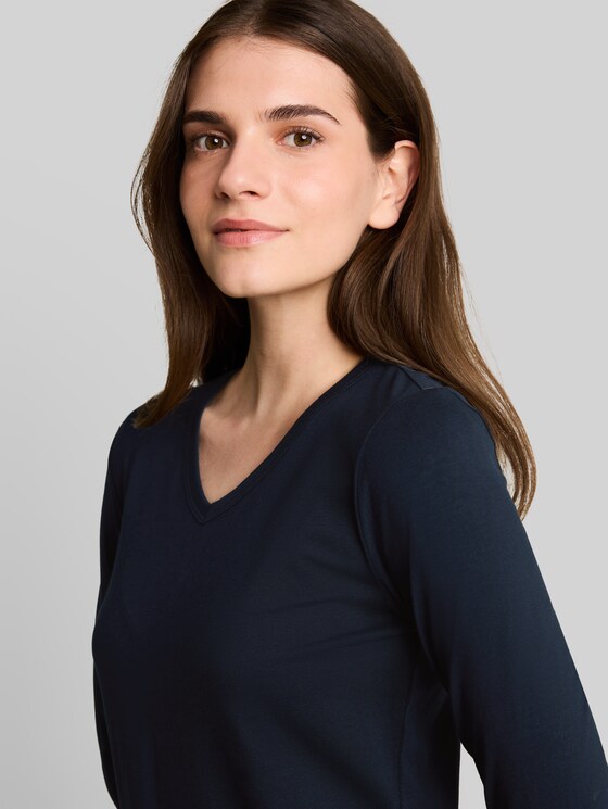 Basic long-sleeved top with a V-neck - sky captain blue