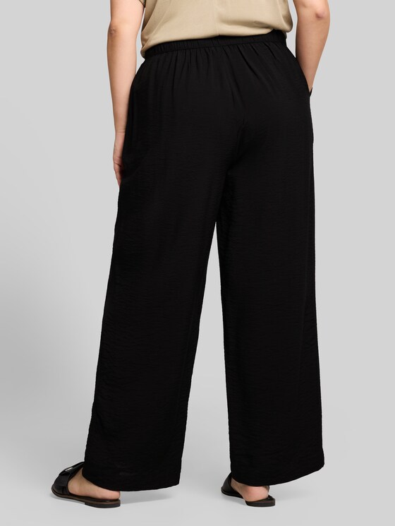 Plus Size - Loose wide-leg trousers with drawstring - deep black