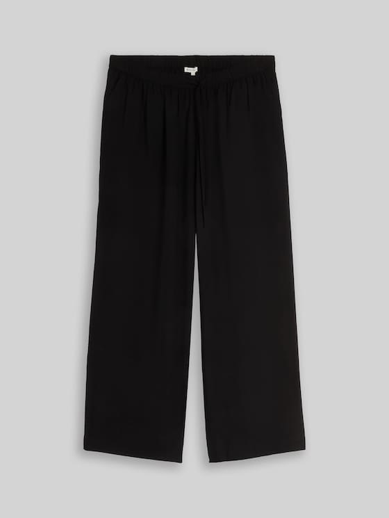 Plus Size - Loose wide-leg trousers with drawstring - deep black