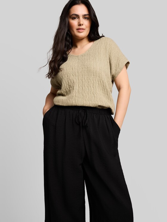 Plus Size - Loose wide-leg trousers with drawstring - deep black