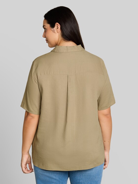Plus Size - Loose-fit blouse with linen blend - Silver Olive