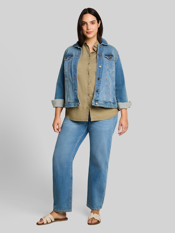 Plus Size - Loose-fit blouse with linen blend - Silver Olive