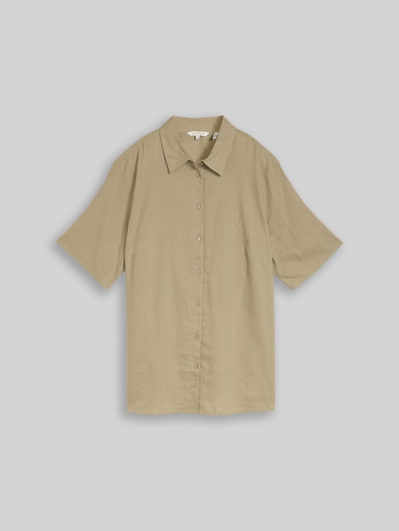 Plus Size - Loose-fit blouse with linen blend - Silver Olive