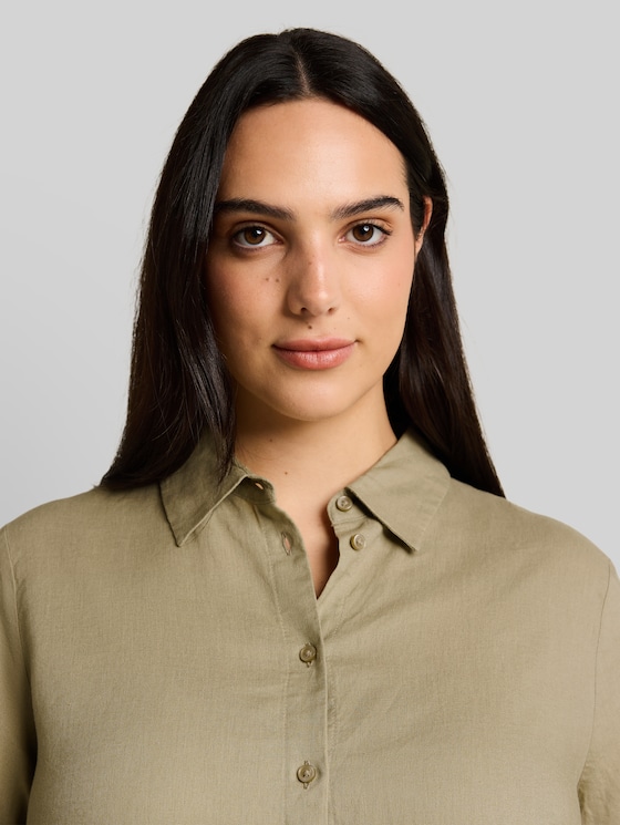 Plus Size - Loose-fit blouse with linen blend - Silver Olive
