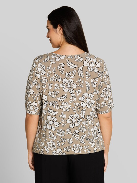 Plus Size - viscose blouse - olive big flower design