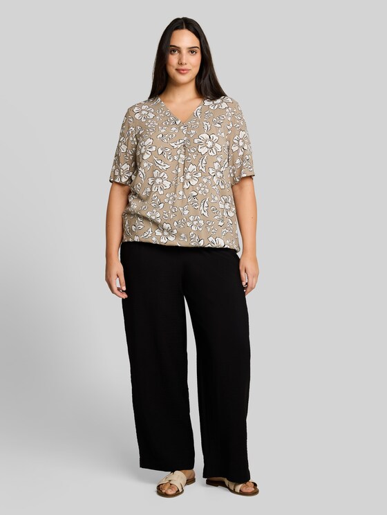 Plus Size - viscose blouse - olive big flower design