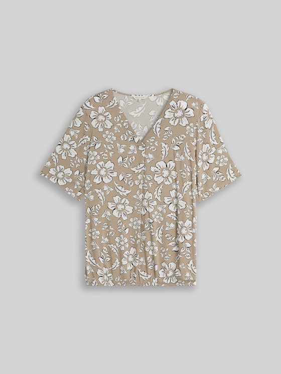 Plus Size - viscose blouse - olive big flower design