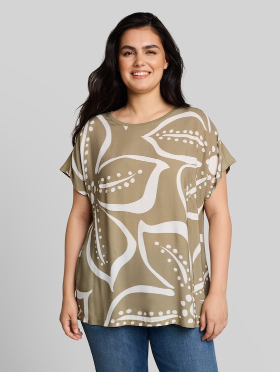 Plus Size - T-shirt in a mix of materials - Silver Olive