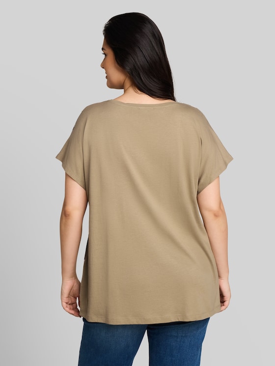 Plus Size - T-shirt in a mix of materials - Silver Olive