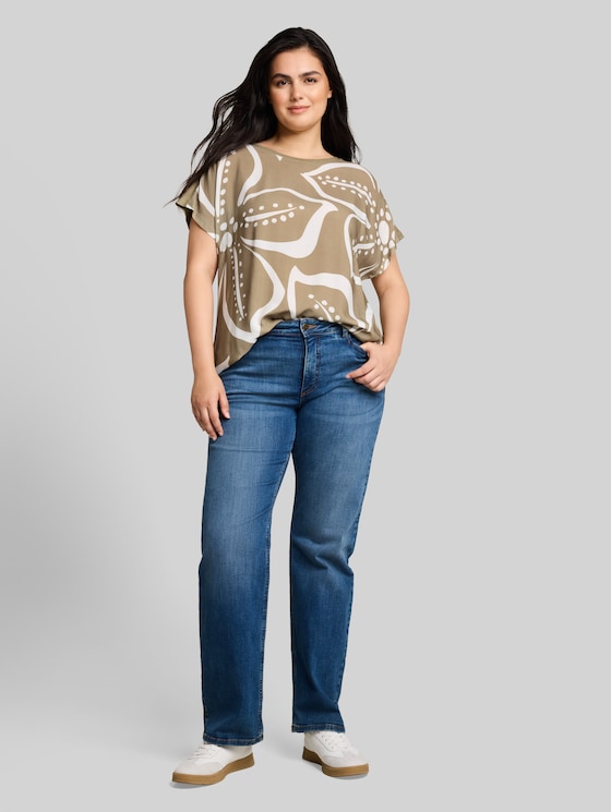 Plus Size - T-shirt in a mix of materials - Silver Olive