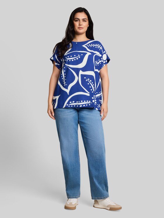 Plus Size - T-shirt in a mix of materials - shiny royal blue