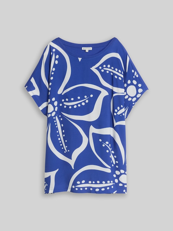 Plus Size - T-shirt in a mix of materials - shiny royal blue