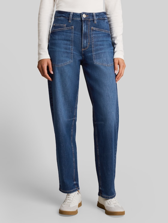 TTCELIA BARREL jeans with patch pockets - Used Mid Stone Blue Denim