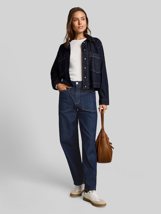 TTCELIA BARREL jeans with patch pockets - Rinsed Blue Denim