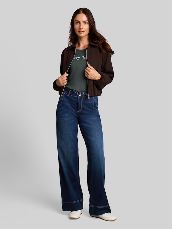 TTLUNA WIDE jeans with belt - Clean Dark Stone Blue Denim
