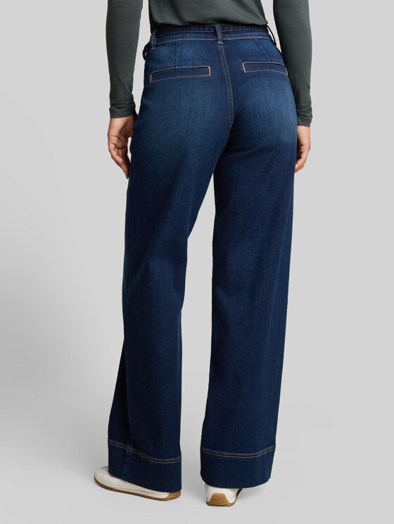 TTLUNA WIDE jeans with belt - Clean Dark Stone Blue Denim