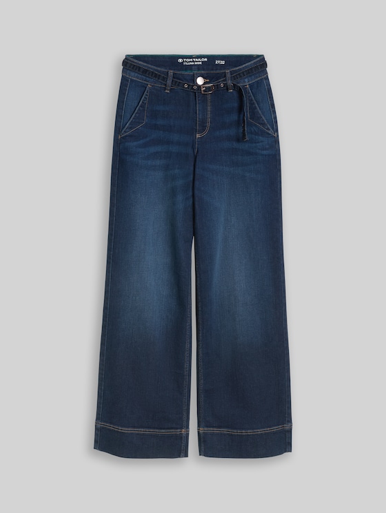 TTLUNA WIDE jeans with belt - Clean Dark Stone Blue Denim