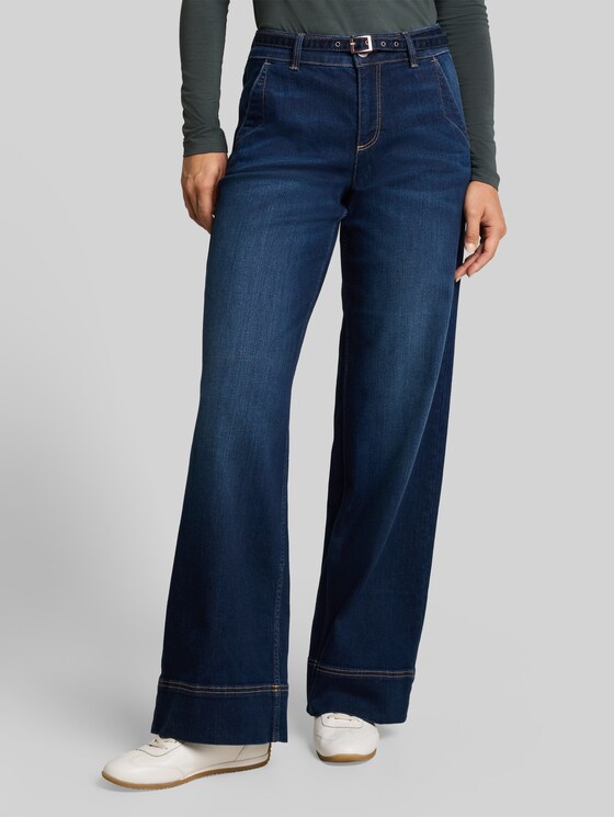 TTLUNA WIDE jeans with belt - Clean Dark Stone Blue Denim