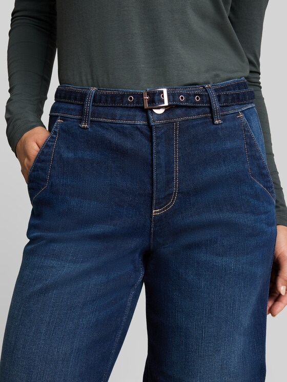 TTLUNA WIDE jeans with belt - Clean Dark Stone Blue Denim