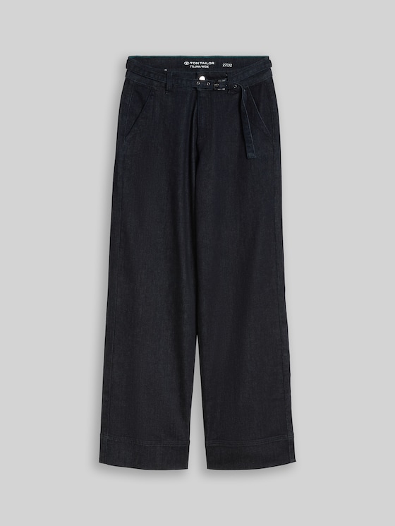 TTLUNA WIDE jeans with belt - Clean Rinsed Blue Denim