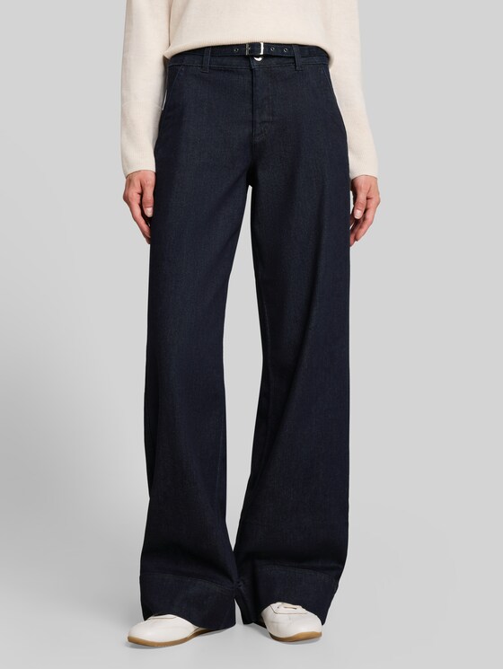 TTLUNA WIDE jeans with belt - Clean Rinsed Blue Denim