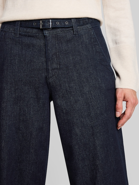TTLUNA WIDE jeans with belt - Clean Rinsed Blue Denim