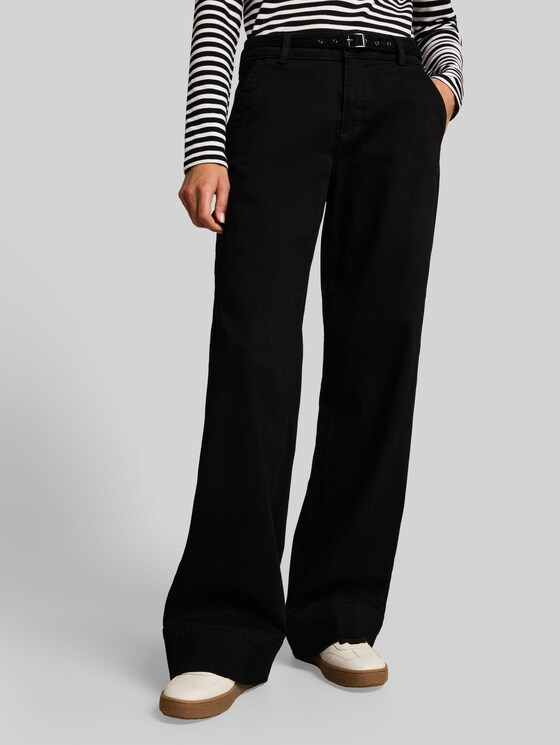 TTLUNA WIDE jeans with belt - black denim