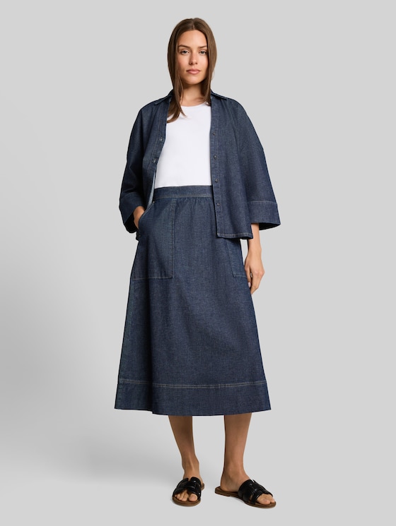 Midi denim skirt with pockets - Blue Rinse Denim