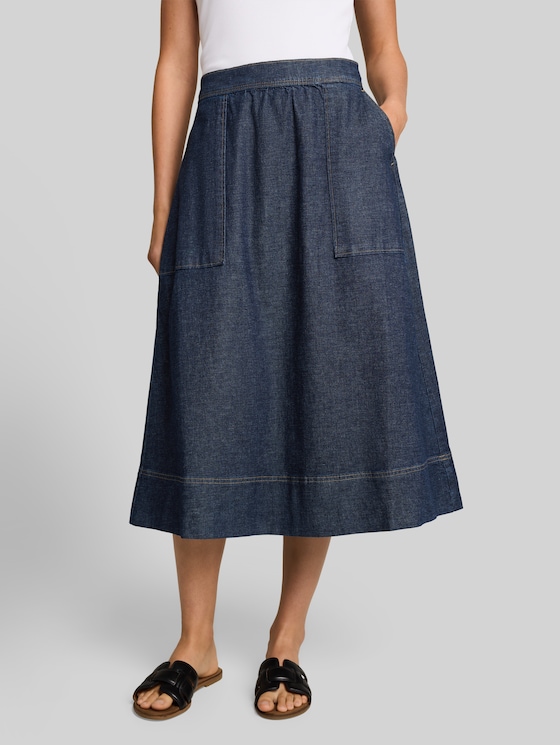 Midi denim skirt with pockets - Blue Rinse Denim